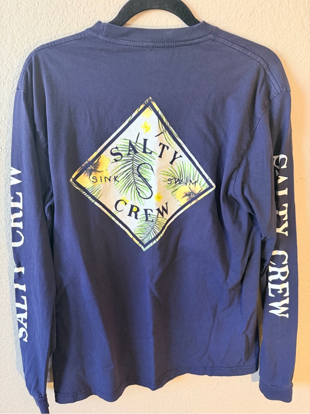 Salty Crew Navy Long Sleeve Tee with Yellow Tropical Diamond